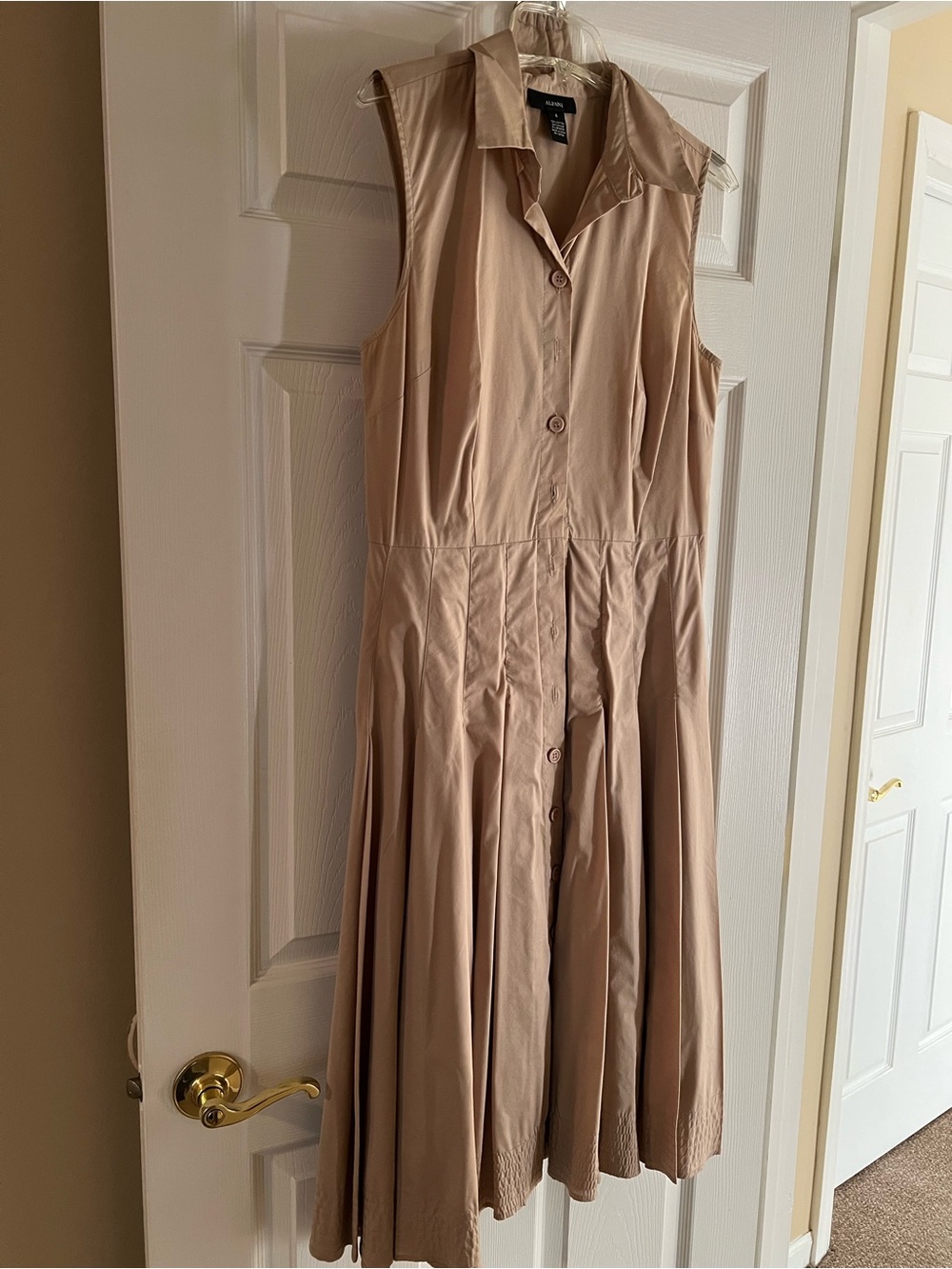 Alfani Sleeveless Button-Front Midi Dress in Beige